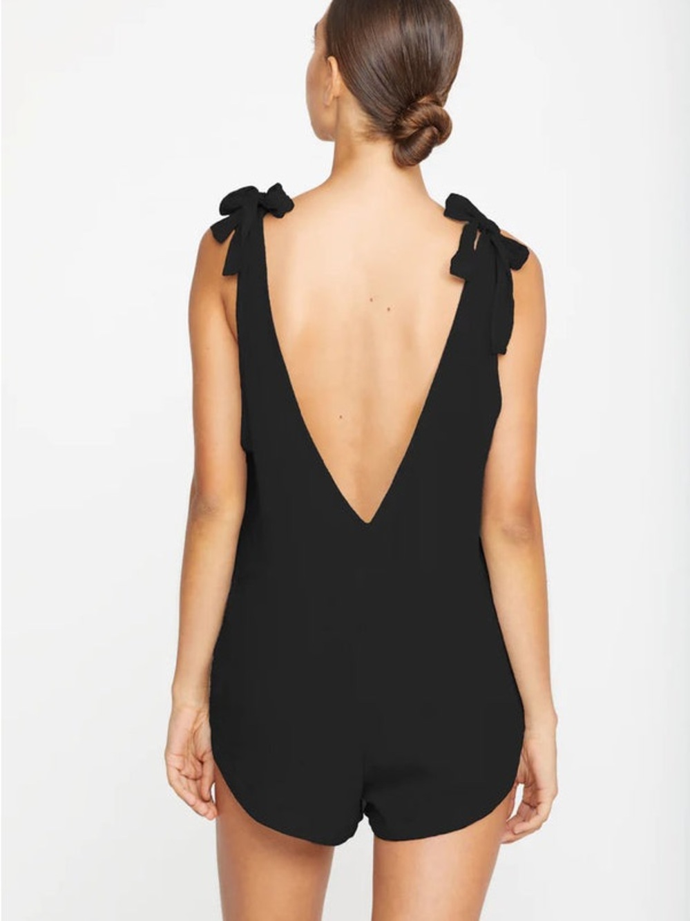 Mikoh Black Tie-Shoulder V-Back Romper